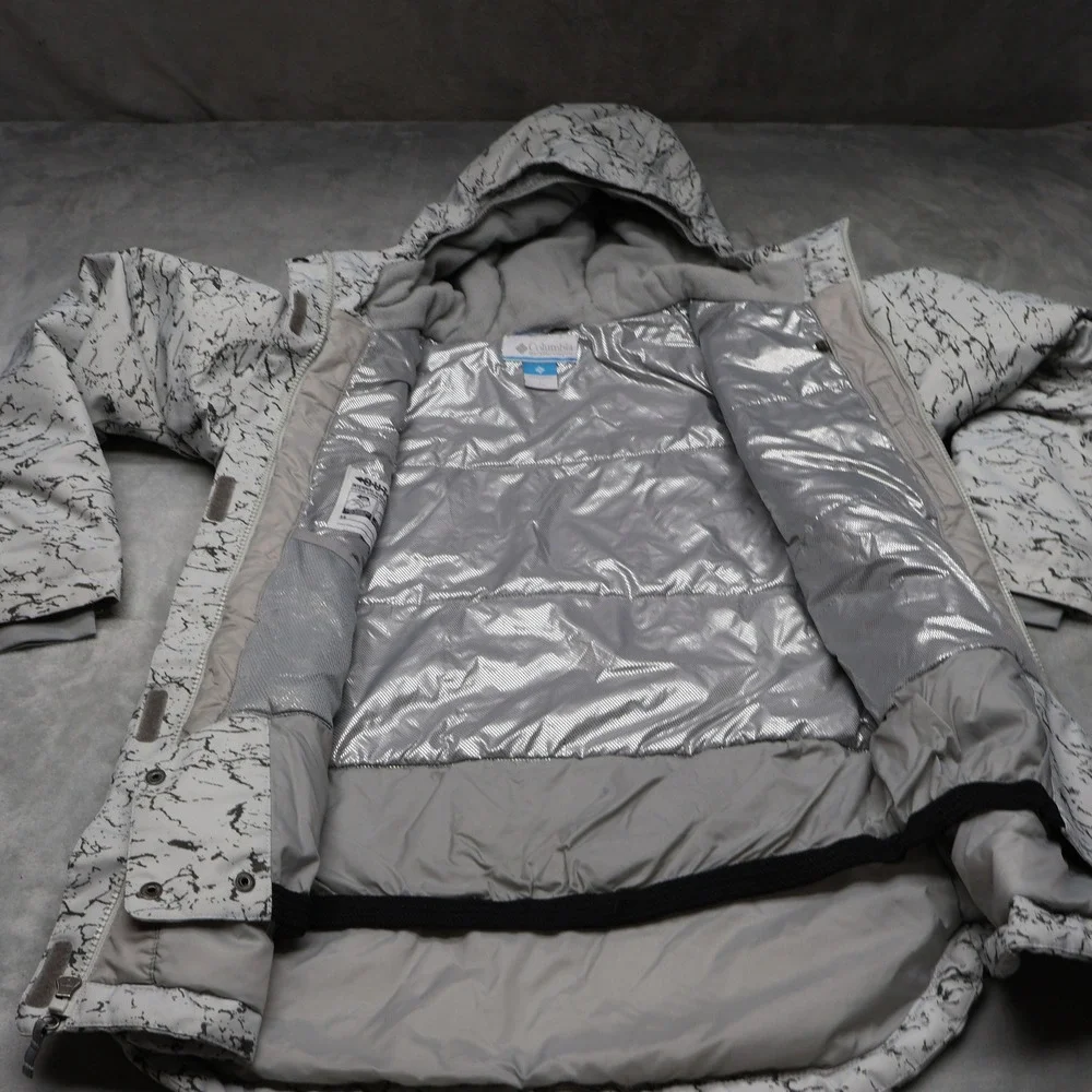 Columbia Ski Jacket Kids Large 14/16 White Marble Print Omni-Heat Insulated Hood